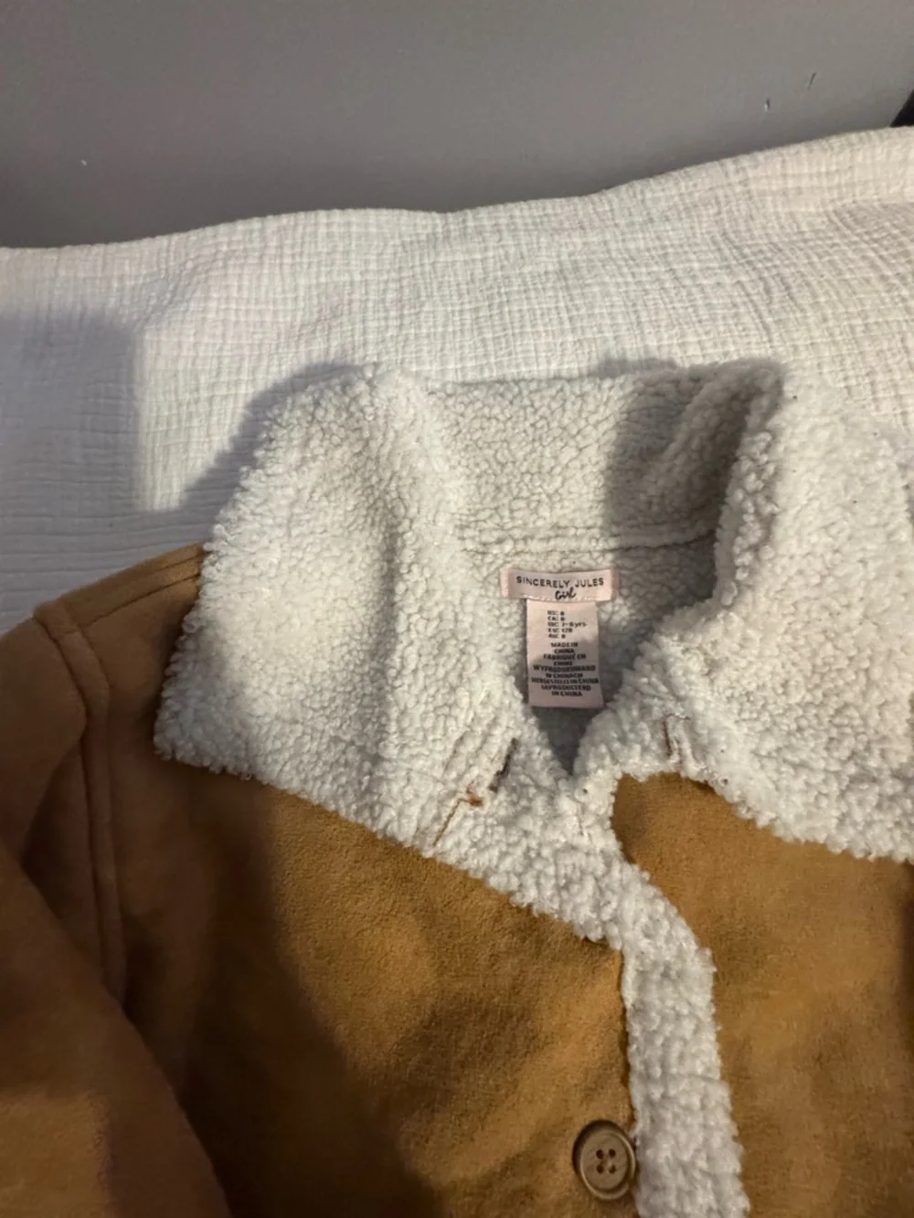 Sincerely Jules Girls Faux Shearling Jacket Brown Size 8 Button-Up Fall Coat - Picture 3 of 9